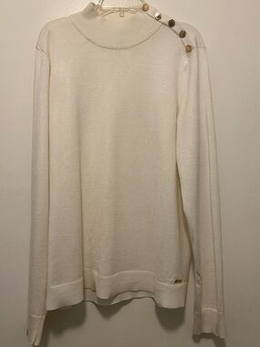 Calvin Klein Cream Mock Neck Sweater with Shoulder Buttons